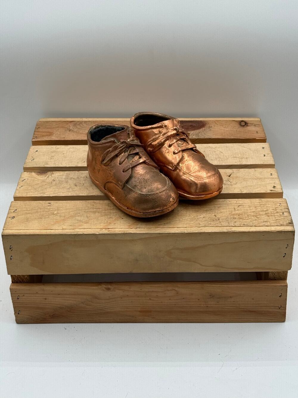 Vintage Mid-Century Copper Bronzed Baby Shoes Keepsake